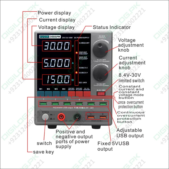 Sugon 3005PM 30V 5A 4-Digits Display LED High Precision Adjustable Switching DC Power Supply