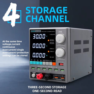 SUGON 3010PM Programmable DC Power Supply 30V 10A Voltage Current Regulator Stabilized Power Supply Voltage Switch AC 220V 110V - in a grey housing with a digital display showing 30.00V, 00.00A, and 0.000W, featuring control knobs, buttons, and ports.