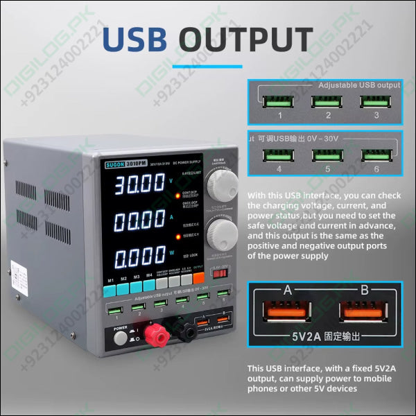 Power supply unit with USB output interface on a gray background