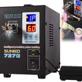 SUNKKO 737G Spot Welder Double Pulse Precision Welding Machine for 18650 Lithium Battery Welding 1.5kW Spot Welder - a black box unit with a digital display showing "1P" and "60", welding probes, a power switch, and an external foot pedal.