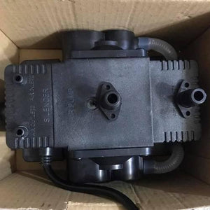 Super Speed Mini Gas Pump Sucking Compressor Pressure Machine 2000G++++ - a black, rectangular air pump with multiple ports, shown inside a cardboard box.