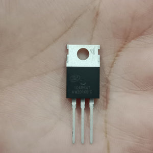 SVG104R5NT N-Channel Power MOSFET - a black three-pin electronic component with a metal heat sink tab, held against a human palm.