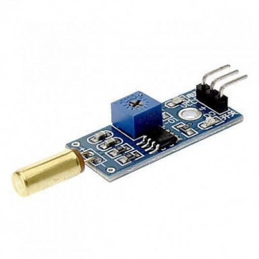 SW520D SW-520D Angle Sensor Module Ball Switch Tilt Sensor Module - a blue circuit board with a brass-coloured tilt sensor, a blue potentiometer, and a three-pin header connector.