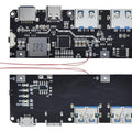 SW6206 SW6208 QC4 PD3.0 22.5W Power Bank Module front indicators Version C | Fast Charging | Digilog.pk - and back views of the black circuit board showing USB ports, a button, battery terminals, and NTC sensors.