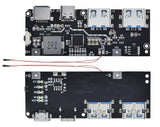 SW6206 SW6208 QC4 PD3.0 22.5W Power Bank Module front indicators Version C | Fast Charging | Digilog.pk - and back views of the black circuit board showing USB ports, a button, battery terminals, and NTC sensors.