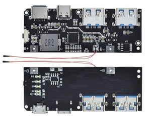 SW6206 SW6208 QC4 PD3.0 22.5W Power Bank Module front indicators Version C | Fast Charging | Digilog.pk - and back views of the black circuit board showing USB ports, a button, battery terminals, and NTC sensors.