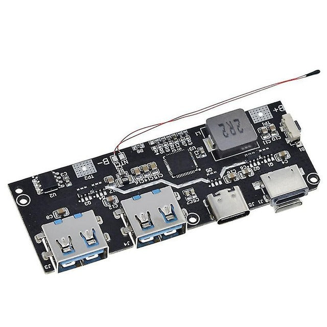 SW6206 SW6208 QC4 PD3.0 22.5W Power Bank Module LED Version B| Fast Charging | Digilog.pk - a black circuit board with two USB-A ports, two USB-C ports, a battery connector, and a temperature sensor wire.