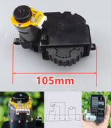 Sweeping Robot Gear Motor With Encoder - shown in a dimension diagram with a 105mm width, a close-up of the 6-pin connector, and a hand-drawn circuit.