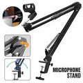 SYGA 35 Metal Cantilever Microphone Desktop Universal Capacitor Wheat Stand - shown as a black articulated arm with a desk clamp and two inset detail views.