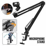 SYGA 35 Metal Cantilever Microphone Desktop Universal Capacitor Wheat Stand - shown as a black articulated arm with a desk clamp and two inset detail views.
