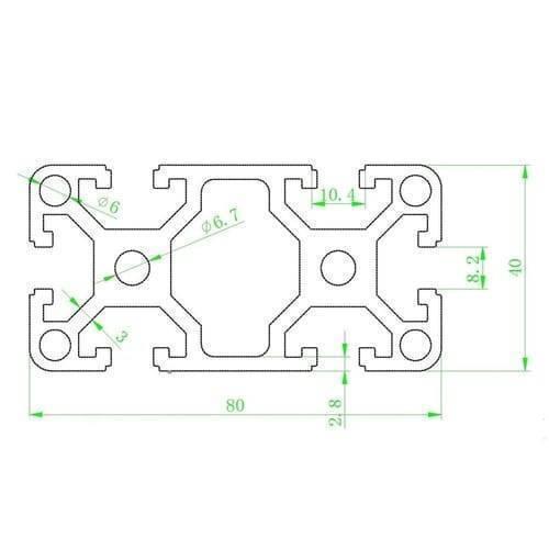 T-4080 Aluminum Extrusion Profile 40x80mm 1 Meter for CNC Machines, 3D Printers, Linear Rails - a technical dimension diagram showing the cross-section profile and measurements of the aluminum extrusion.