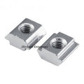 T-nuts T slot Nut 20X5M - two silver-coloured metal T-slot nuts with threaded holes, positioned side-by-side on a white background.