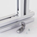 T Slot l Type 90 Degree 4040 Aluminum Connector Brack - shown as an assembled joint on aluminum profiles with one loose bracket and two set screws.