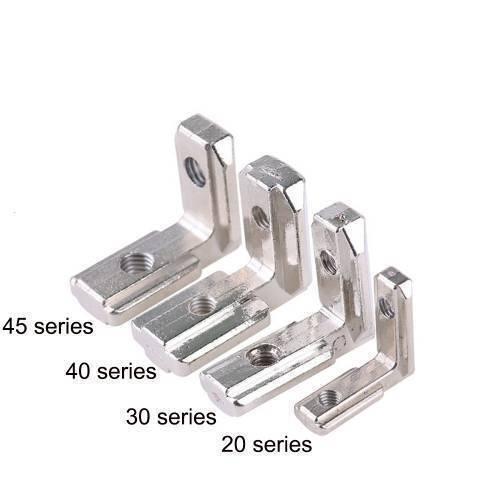 T Slot l Type 90 Degree 4040 Aluminum Connector Brack - four silver-colored L-shaped metal brackets of varying sizes labeled 20, 30, 40, 45 series.