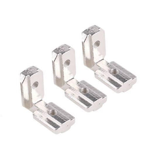 T Slot l Type 90 Degree 4040 Aluminum Connector Brack - three identical silver-coloured metal L-shaped brackets with threaded holes.