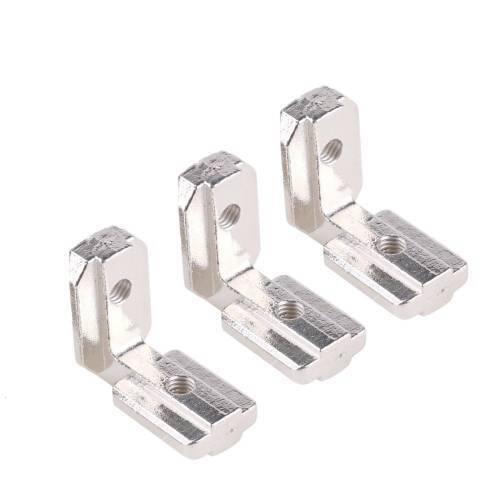 T Slot l Type 90 Degree 4040 Aluminum Connector Brack - three identical silver-coloured metal L-shaped brackets with threaded holes.