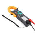 T26A Digital Clamp Meter - grey and yellow clamp meter with red and black test leads connected