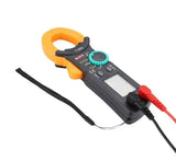 T26A Digital Clamp Meter - grey and yellow clamp meter with red and black test leads connected