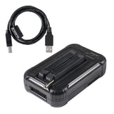 T48 Universal Programmer (TL866-3g) Programmer Support 34600+ Ics For SPI/nor/nand Flash Bios MCU EEPROM Avr Pic+3 Parts Replace TL866II TL866CS - a black device with a ZIF socket, a metal lever, a front-facing pin header, and an included USB cable.