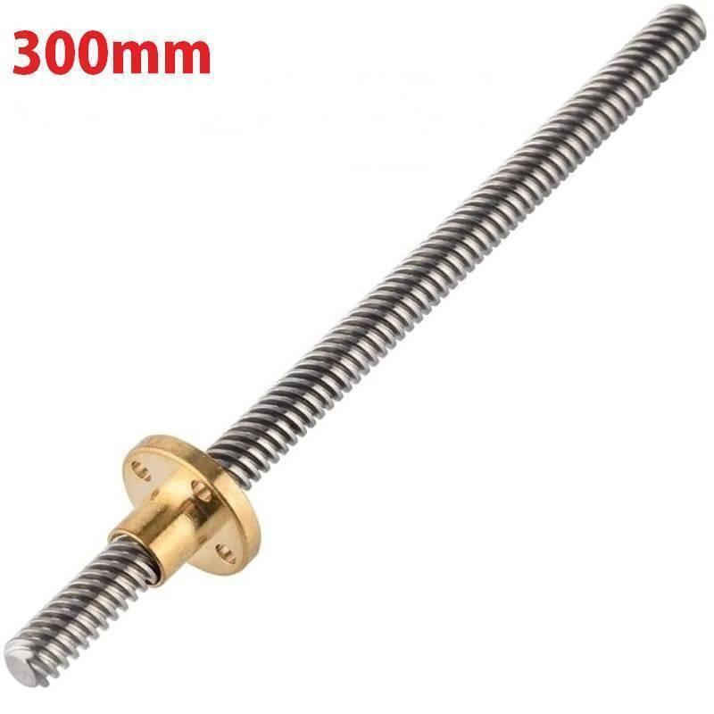T8 300MMX8MM Screw Threaded Rod With Brass Nut - a silver-colored metal threaded rod with a brass nut attached, labeled with "300mm" in red text.