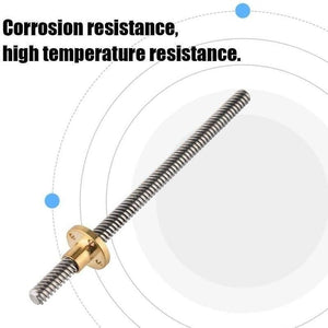 T8 300MMX8MM Screw Threaded Rod With Brass Nut - a silver metal threaded rod with a gold-coloured brass nut attached.
