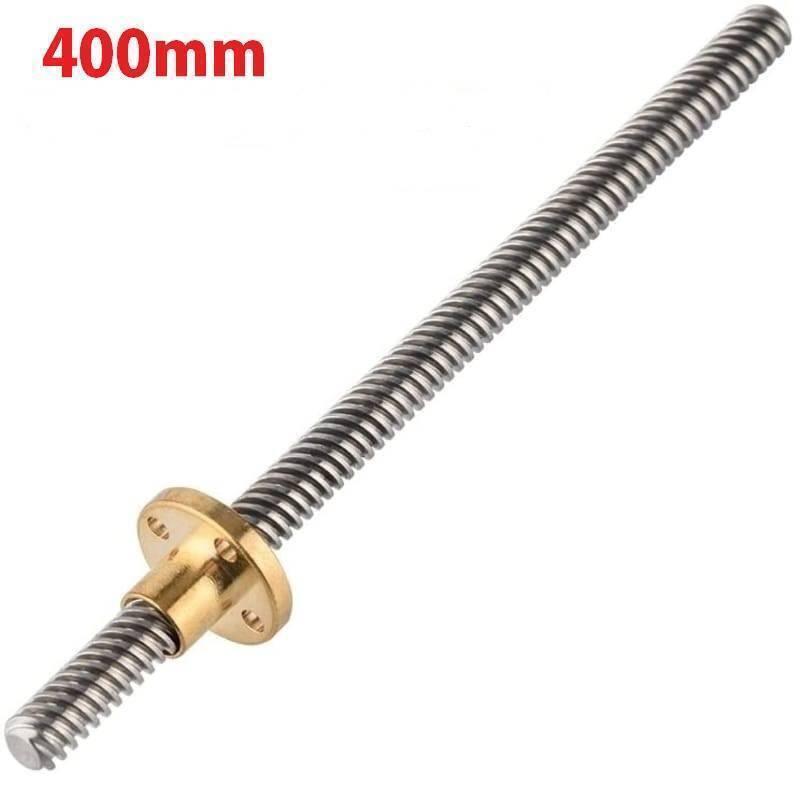 T8 400MMX8MM Screw Threaded Rod With Brass Nut - a silver metal lead screw with a brass nut attached, with the text 400mm visible in the corner.