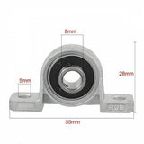 T8 Rod Holder 8mm Shaft Mounting Bearing Motor Shaft Holder - a silver metal pillow block bearing with dimension labels indicating 5mm, 8mm, 28mm, and 55mm measurements.