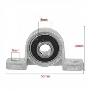 T8 Rod Holder 8mm Shaft Mounting Bearing Motor Shaft Holder - a silver metal pillow block bearing with dimension labels indicating 5mm, 8mm, 28mm, and 55mm measurements.