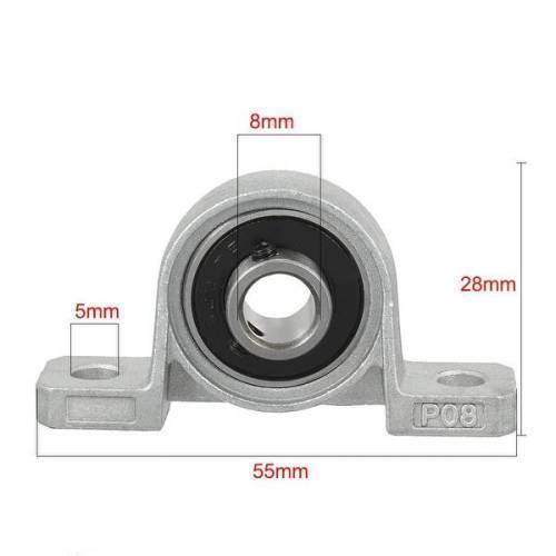 T8 Rod Holder 8mm Shaft Mounting Bearing Motor Shaft Holder - a silver metal pillow block bearing with dimension labels indicating 5mm, 8mm, 28mm, and 55mm measurements.
