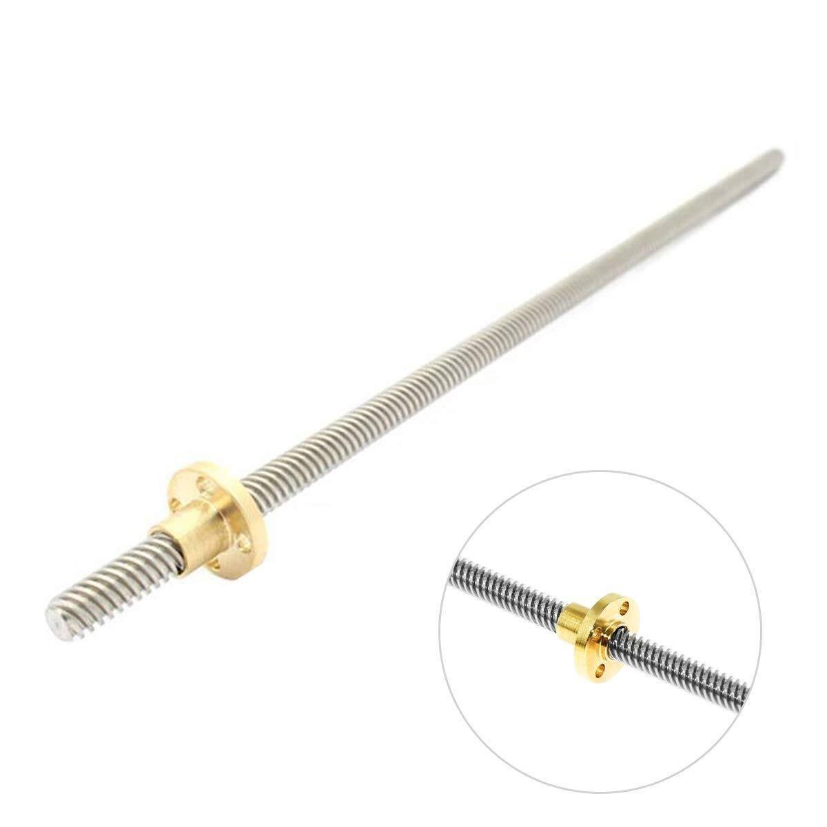 T8 T8X2 Lead Screw 1000mm 8mm Pitch 2mm Lead 2mm Stainless Steel Lead Screw Rod With Copper Nut Acme Thread For 3d Printer And CNC Machine z Axis - silver stainless steel threaded rod with a gold-coloured copper nut, including a circular inset showing a close-up of the nut.