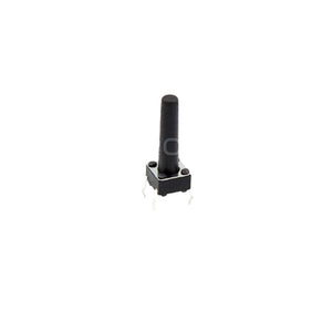 Tactile Switch 6x6x17mm - shown as a black, square-based push-button switch with a tall, cylindrical actuator stem and four metal pins extending downwards.