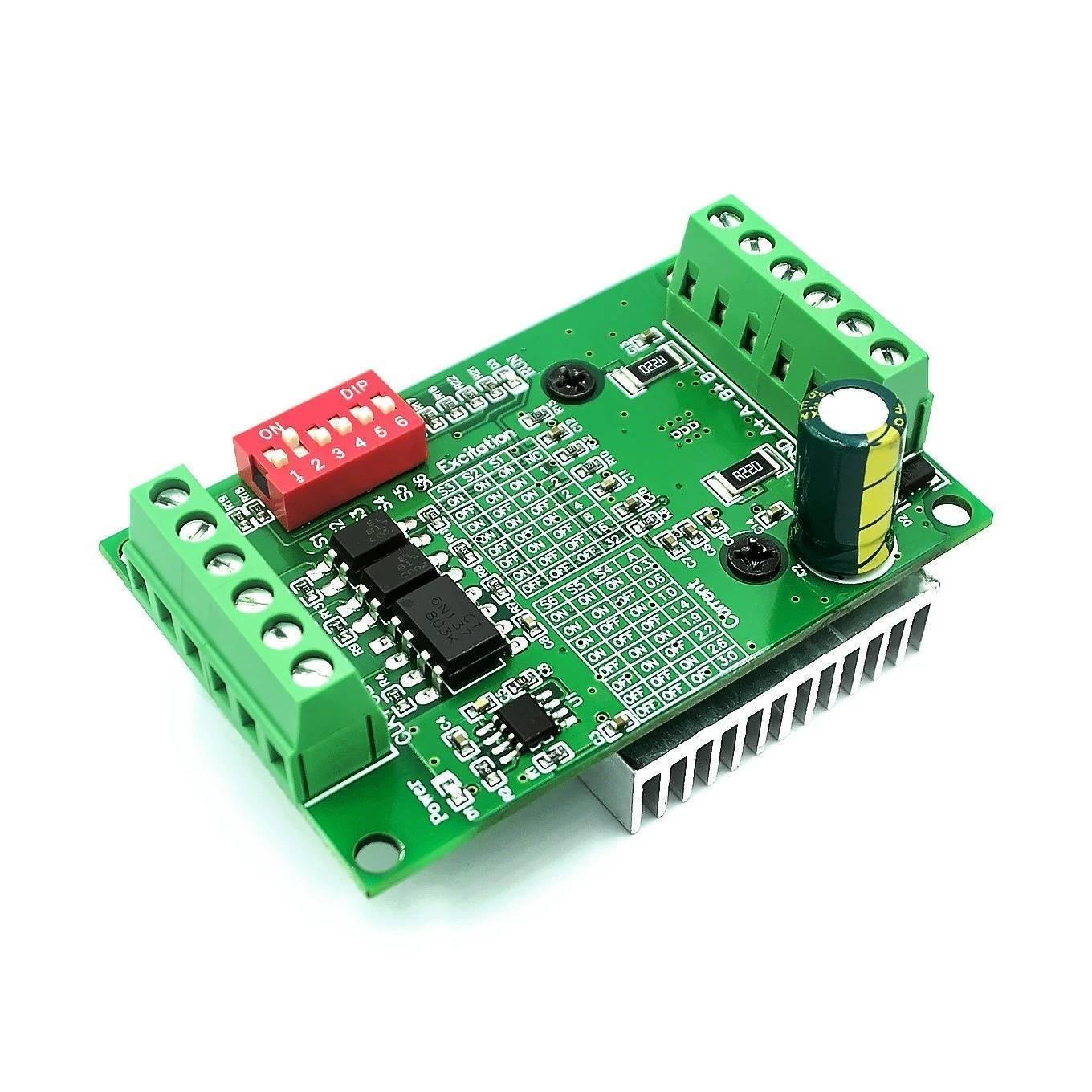 TB6560 3A Stepper Motor Driver Module CNC Single Axis Controller Module - a green circuit board with a red 6-position DIP switch, screw terminals, and a black heatsink.