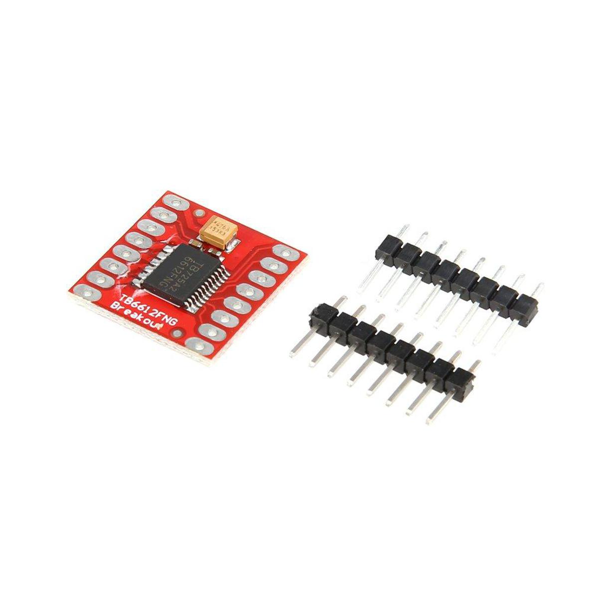 TB6612FNG Motor Driver Module For Arduino - a red circuit board with a black chip and two strips of black pin headers on a white background.
