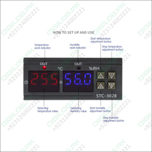 STC-3028 Temperature Control 12V Digital Display Temperature and Humidity Controller Meter with Integrated Sensor