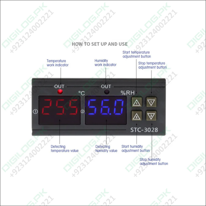 STC-3028 Temperature Control 12V Digital Display Temperature and Humidity Controller Meter with Integrated Sensor