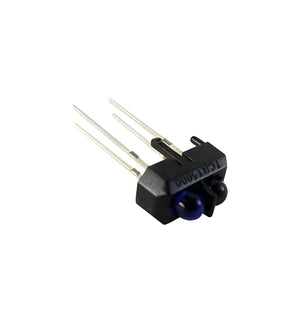 TCRT5000 Reflective IR Sensor - a black electronic component with two small lenses and four long metal pins extending from the side.