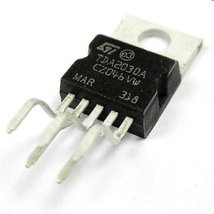 TDA2030A Hi Fi Amplifier IC - a black five-pin electronic component with a metal heat sink tab, shown in a close-up against a white background.