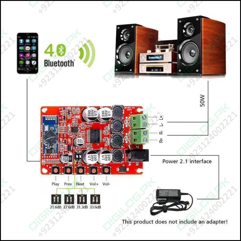 Tda7492 12v 24v 50w + Wireless Bluetooth 4.0 Audio Receiver