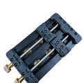 TE-192 Universal Dual Axis PCB Repair PCB Fixture For Mobile phone MotherBoard IC Glue Removal Chip Clamp - a black rectangular tool with two adjustable sliding clamps, threaded metal rods, and two brass knobs.