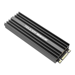 TEUCER M.2 SSD Heatsink NVME 2280 - Aluminum Cooling Radiator for Desktop PC & PS5 - a grey aluminum cooling radiator with a finned design and an exposed M.2 connector interface.