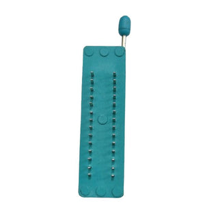 Textool 28 Pin Mini 228-3341 ZIF ZIP DIP IC Socket - a teal-colored rectangular socket with two rows of metal pins and a blue lever handle at the top.