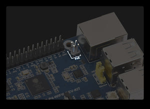 The ESP32-P4 development board ESP32-P4 and ESP32-C6 Wi-Fi 6 and Bluetooth 5/BLE 5 supporting Xiaozhi AI DeepSeek - close-up view of the blue circuit board showing the PoE header pins, Ethernet port, and USB ports.