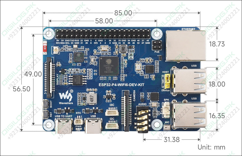 MicroSnow ESP32-P4-WIFI6-DEV-KIT Wi-Fi Development Board Product Dimensions