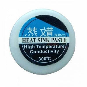 Thermal Compound Grease Gel Heat Sink Paste - small white circular container with a blue and black label reading 3430 CT and 300°C.