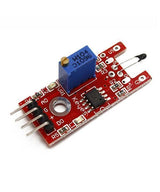 Thermistor Module Ky-028 KY028 Temperature Sensor Module - a red circuit board featuring a blue potentiometer, a black thermistor sensor, and four gold-coloured connector pins.