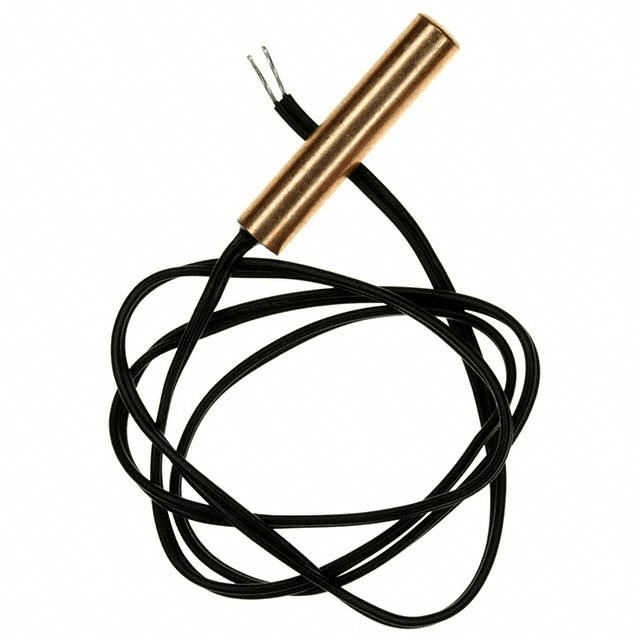 Thermistor NTC 10k Accuracy 1% Waterproof Probe - a copper-coloured cylindrical sensor attached to a long, coiled black wire with two exposed leads.