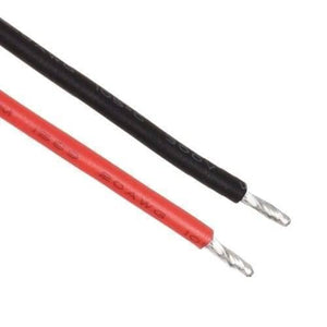 Thermoelectric Cooler Peltier Module TEC1-12706 12VDC 6A Cooling Refrigeration Plate - a close-up of the red and black 20AWG wires with stripped, tinned ends.