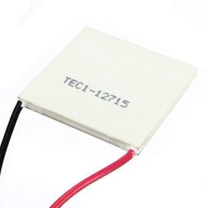 Thermoelectric Cooler Peltier Module TEC1-12715 12VDC 15A Cooling Refrigeration Plate - a square white plate with a red wire and a black wire attached to its side.