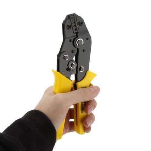 Thimble Crimper Crimping Tool Tni u Tu 190 07 - a black metal crimping head with yellow plastic-coated handles.