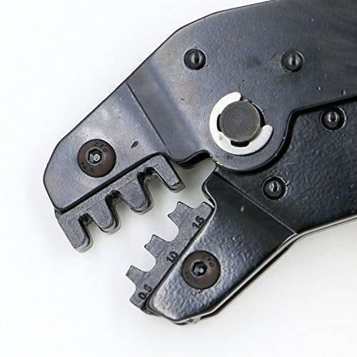 Thimble Crimper Crimping Tool Tni u Tu 190 07 - a close-up of the black metal crimping jaws showing numerical markings for wire gauge sizes.